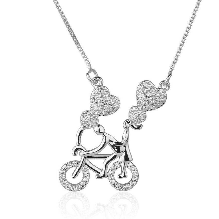 Collar bañado en rodio para parejas en bicicleta.